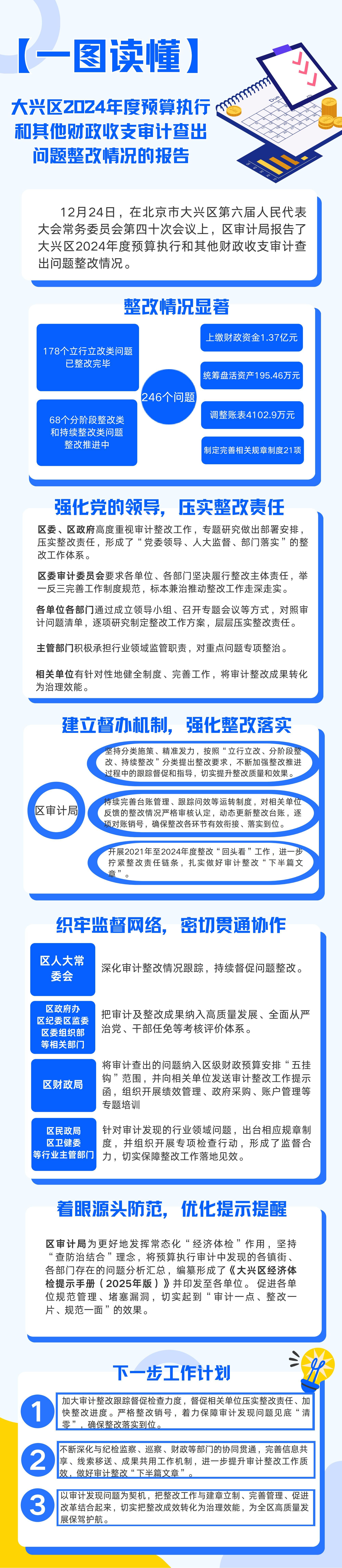 一图读懂大兴区2024年度预算执行和其他财政收支审计查出问题整改情况的报告_01